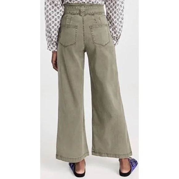 Paige Pants Womens 25 Green Harper Wide Leg High Rise Paperbag - Picture 4 of 11